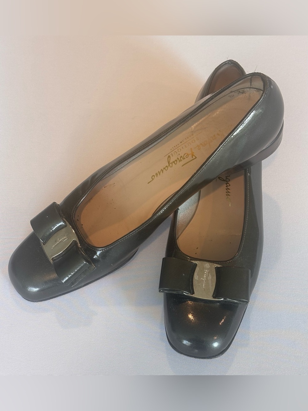 Salvatore Ferragamo Black Patent Vara Bow Flats